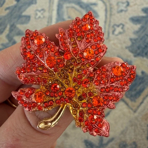 Ember Glow Maple Orange Crystal Autumn Brooch - Picture 3 of 9